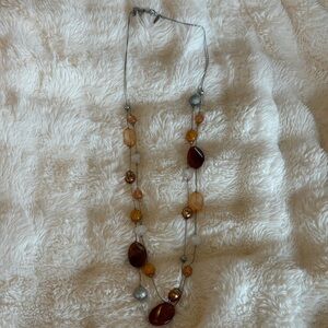 Women’s New York & Company Amber Silver Brown Long Necklace NEW